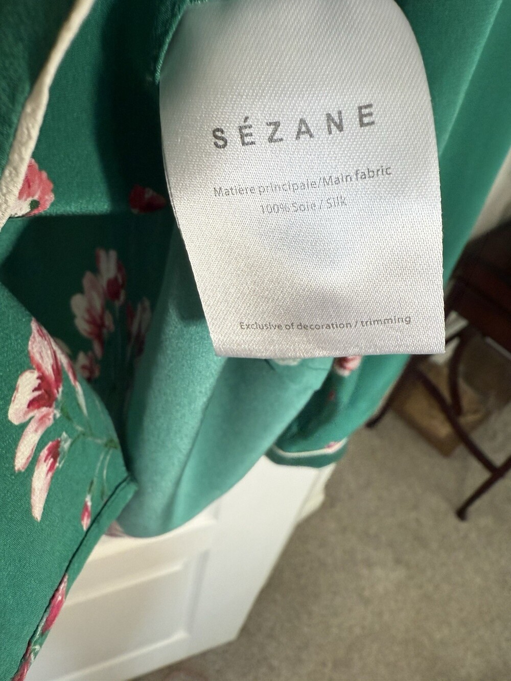 🪷NWT Sezane Elisa Silk Shirt Blouse Green Pink Floral Women's US 6/8 FR 3 - Picture 6 of 7